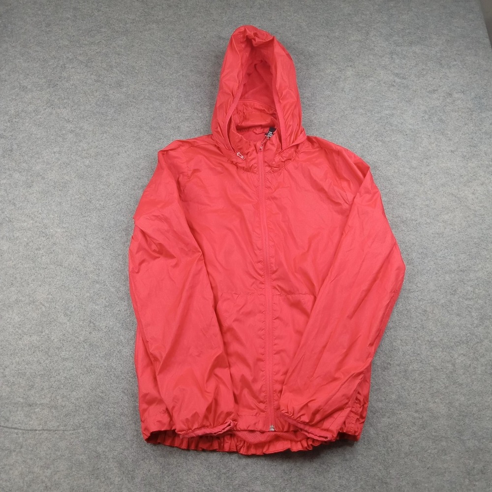 Adidas Jacket Womens Small Red Hooded Full Zip Windbreaker Lightweight Athletic